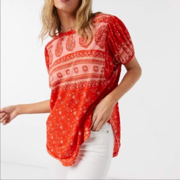 Free People Red Patterned Top - Picture 2 of 6